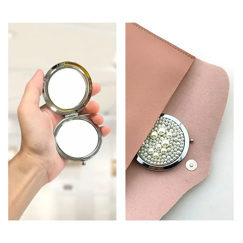 1PC Blingbling Rhinestone Makeup Mirror Mini Beauty Cosmetic Mirror Portable Double-Sided Folding Round Pocket Mirror