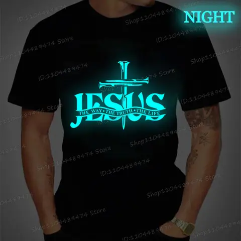 Jesus Cross Print Crewneck Men Short Sleeve Casual T Shirt Woman Clothing Tops Religious Belief Christianity Luminous Tshirt