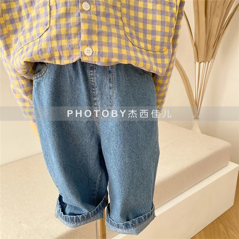 Kids Pants Children Korean Spring New Trousers Boys Girls Wide Lege Simplicity Fashion Elastic Waist Causal Washing Jeans