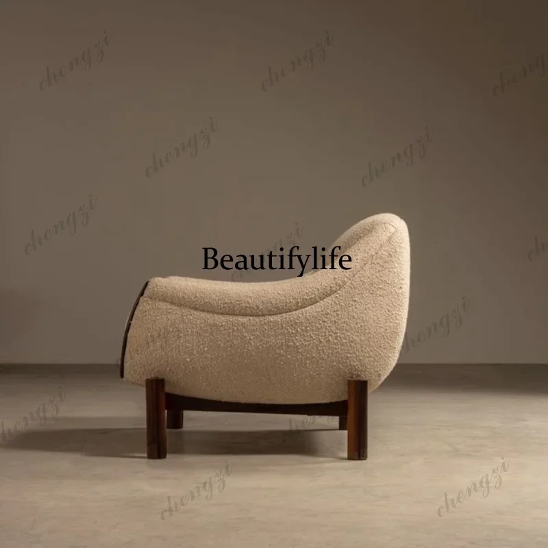 Y136 Italian light luxury solid wood single sofa chair lamb wool leisure chair designer hotel model room living room leisure cha