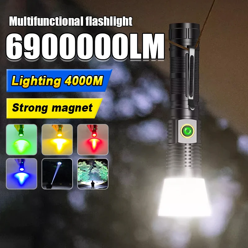 

6900000LM High Power led Flashlight 5 Color Strong Light Flashlight Five Color Torch Zoom Rechargeable Outdoor Camping Lantern