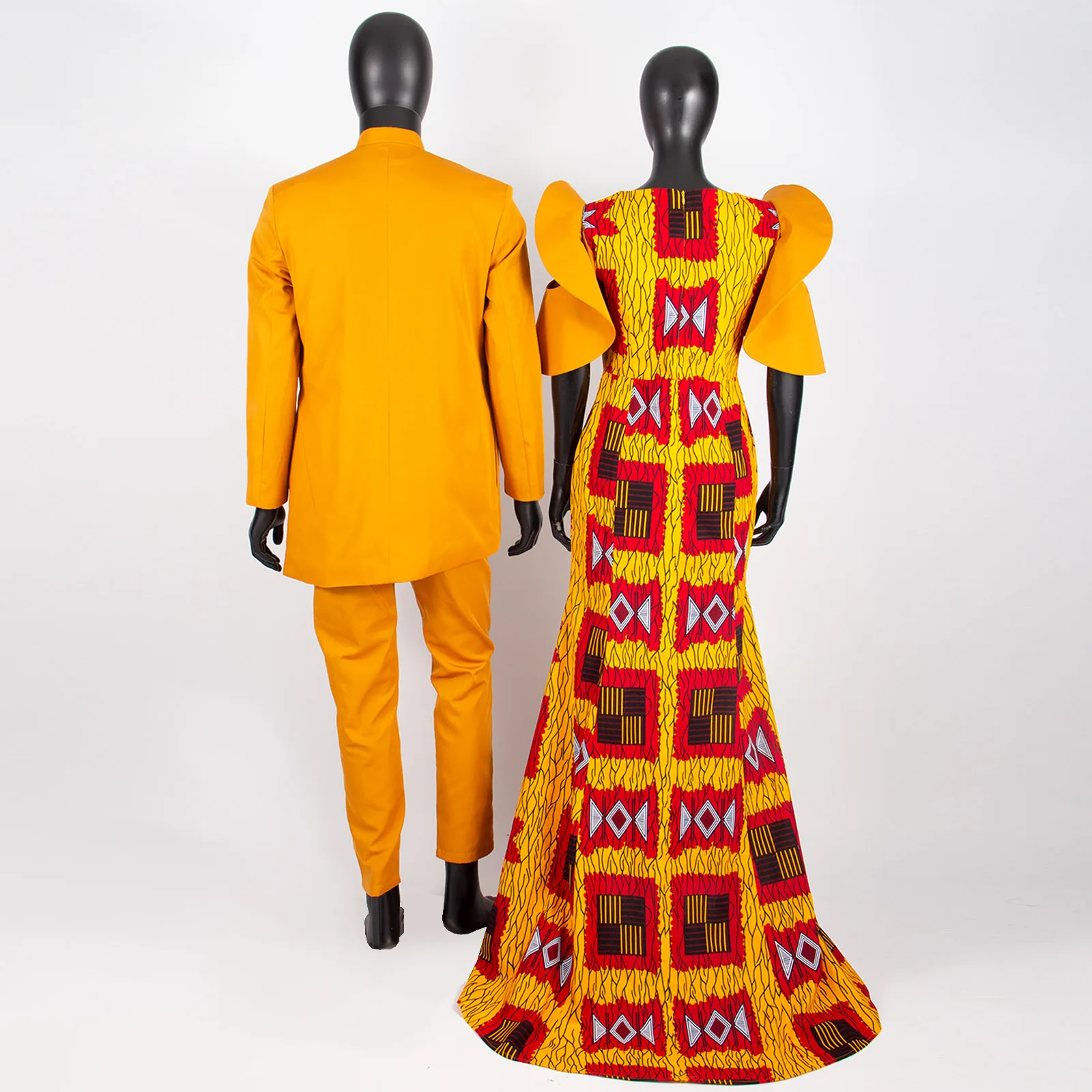 African Print Long Dresses for Women Matching Men Outfits Patchwork Top and Pant Sets Africa Clothing Party Vestidos Y23C018