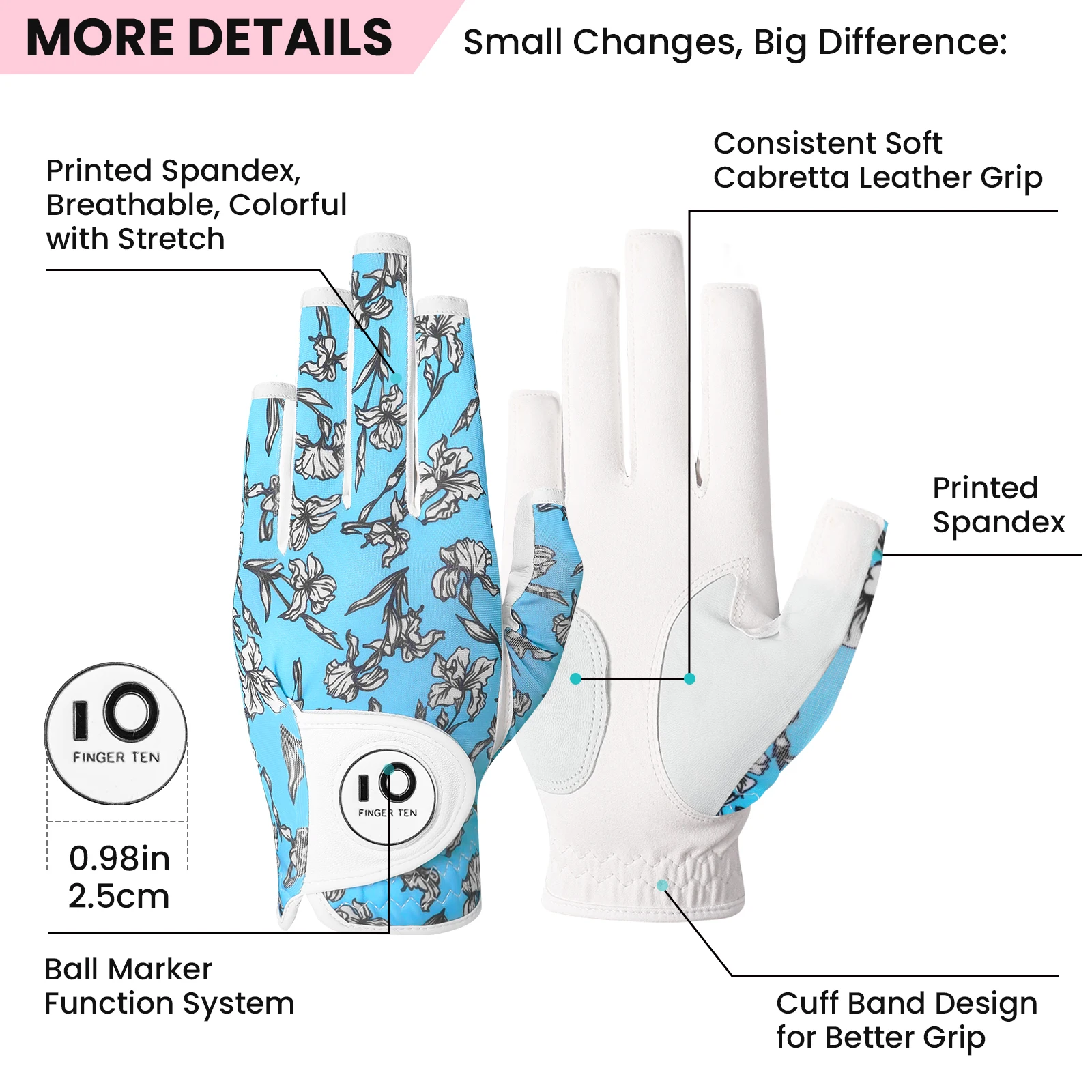 All Weather Grip Nail Golf Gloves Women Left Hand 1 Pack with Ball Marker Half Finger Size XS S M L XL Drop Shipping