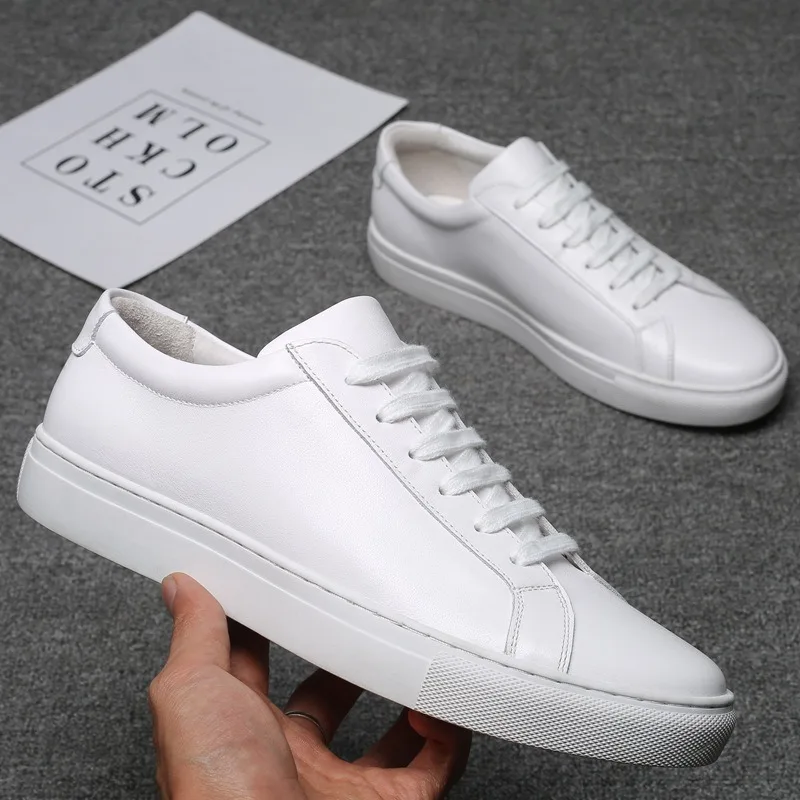 Cow Leather Platform Shoes for Men New Designer Fashion White Casual Sneakers for Men Spring Autumn Soft-soled Man Sports Shoes