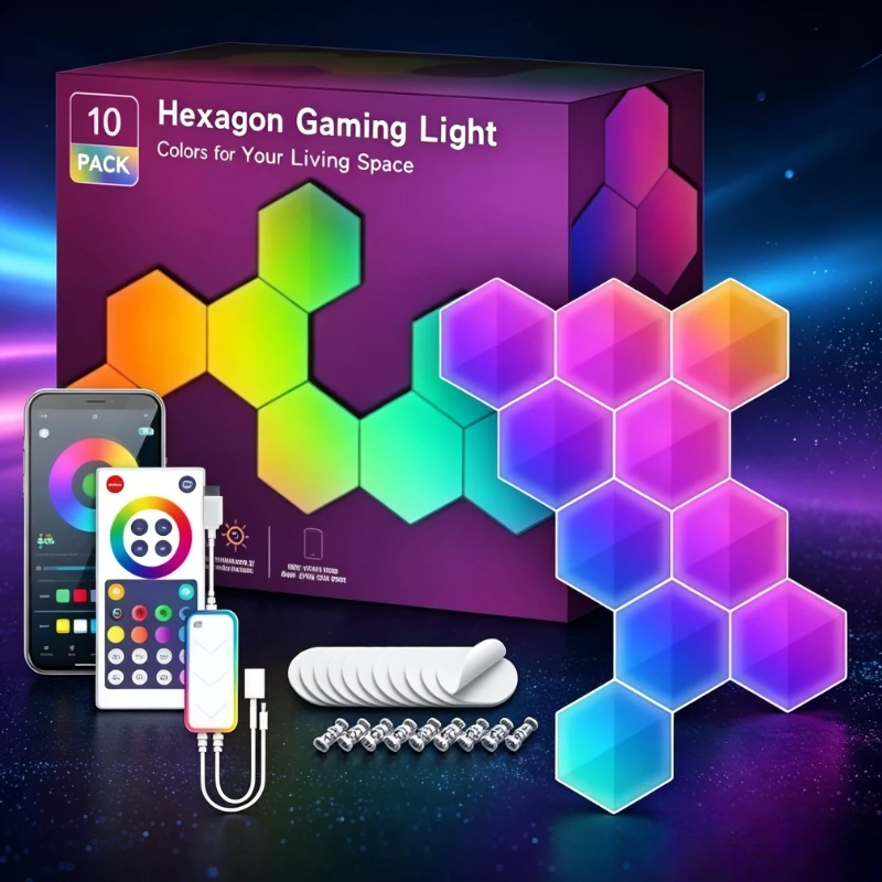 RGB Smart Hexagonal Wall Lamp Color changing Ambient Night Light DIY Shape Music Rhythm APP For Game Room Bedroom Intelligent