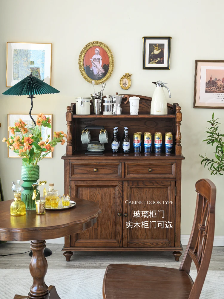 

American Side Cabinet Solid Wood Side Cabinet Restaurant Retro Tea Cabinet Bar Multifunctional Wall Shelf