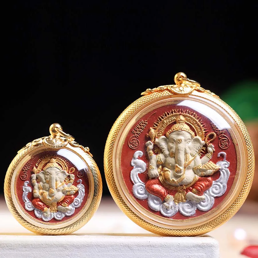 

Asia Thailand Buddhist exorcise evil spirit bring fortune GOOD LUCK safe GANESH Elephant God Buddha card Pendant Amulet