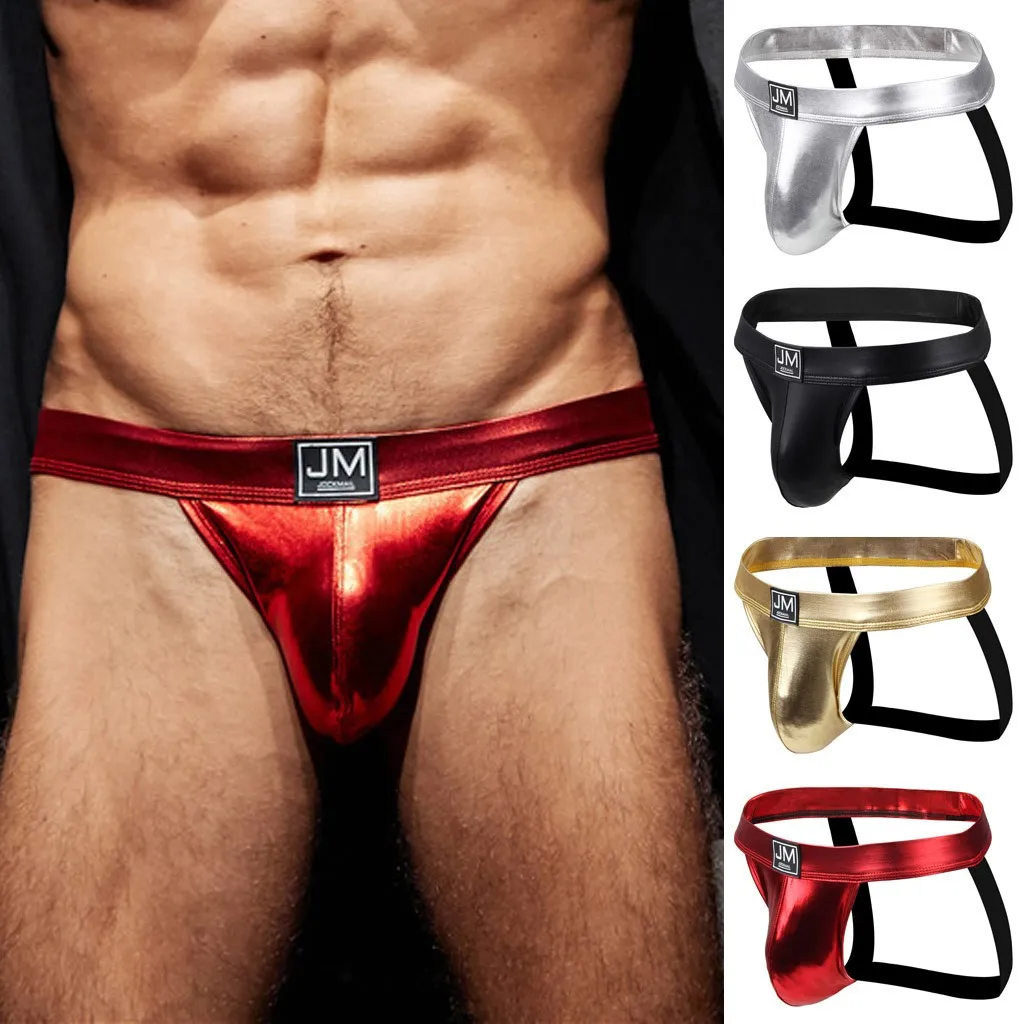 JOCKMAIL Men jockstrap U Convex gay Underwear PU leather Sexy Men Underwear penis pouch mens thongs and g strings tanga hombre