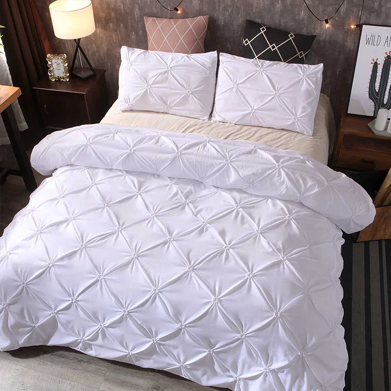 Hot Pleated Duvet Cover Set Bedding Set 3/2 Piece Pillow Cover Quilt Cover Sheet Home Dormitory Single Double Soft Bedding Cover