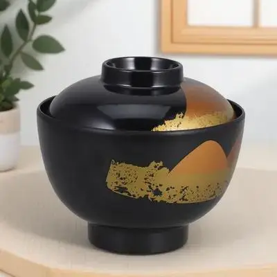 

Miso Soup Bowl Japanese Food Container Ceramic Rice Sushi Ramen Lidded Black Serving Bowls Decorative Practical MultiFunction