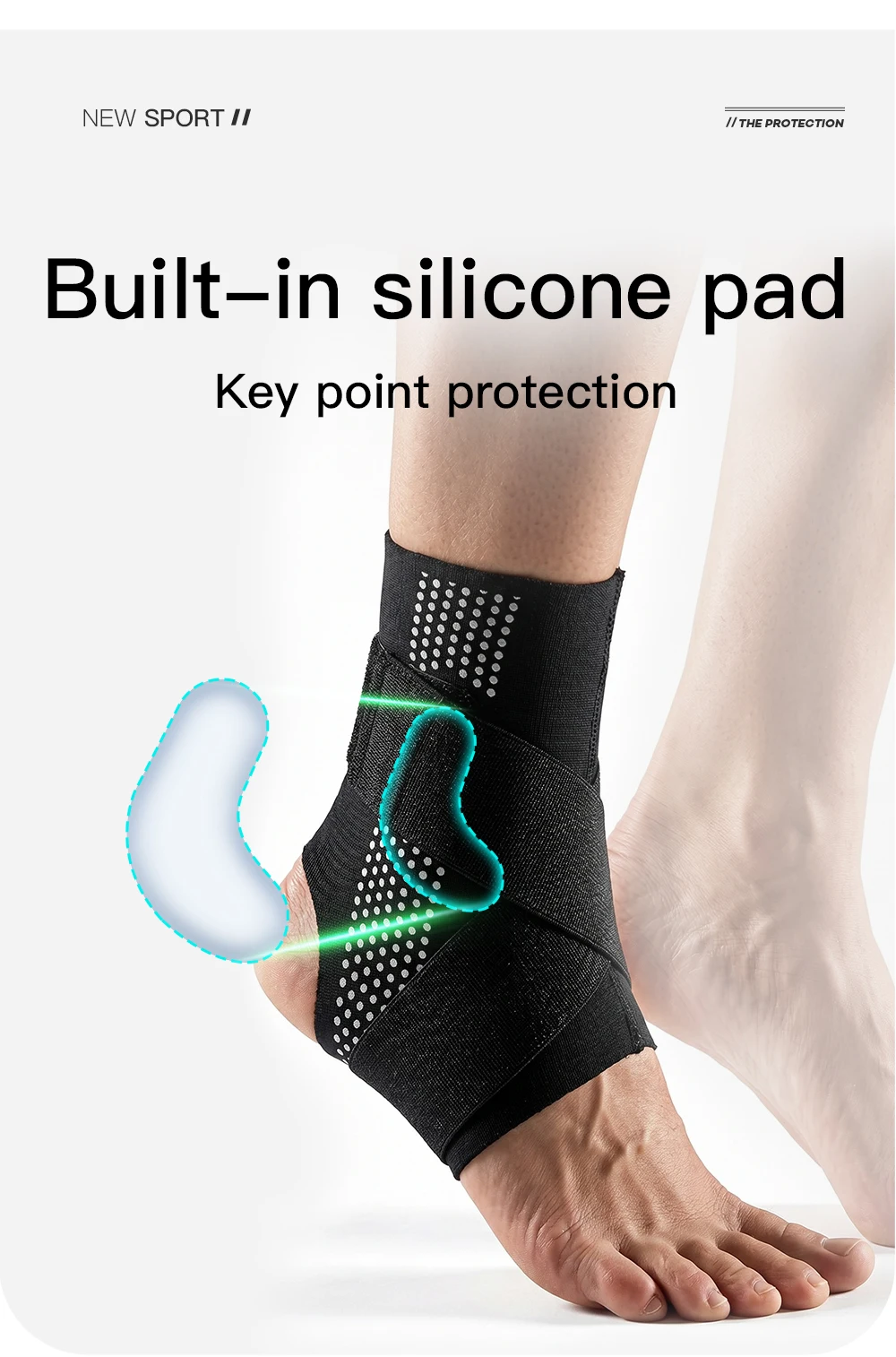 1Pc VILICO Breathable Adjustable Ankle Brace, Silicone Padded Sports Ankle Support, Unisex Brace for Running, Fitness and Daily