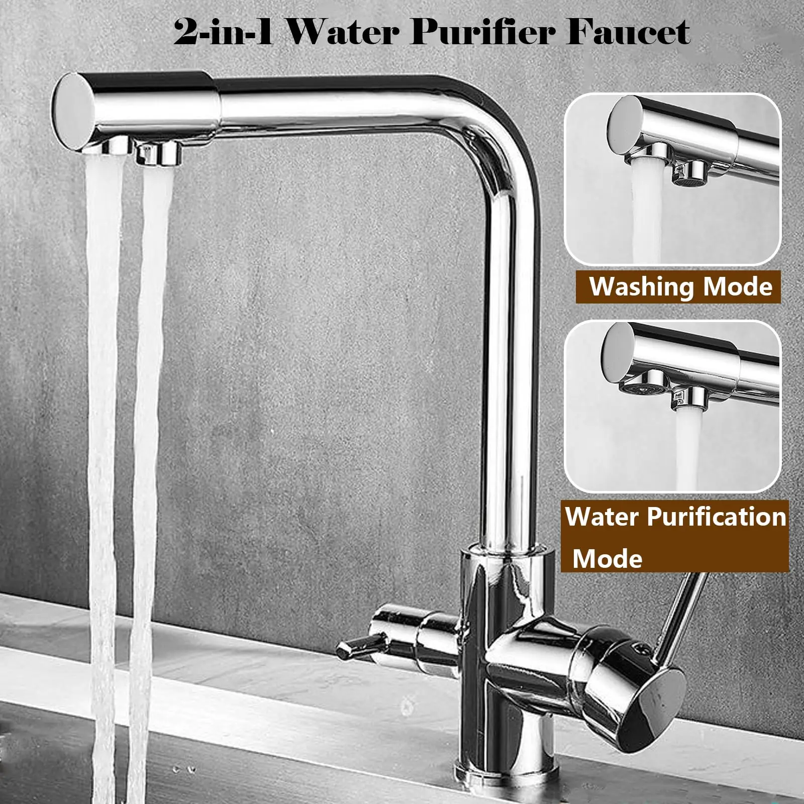 Filter Kitchen Faucet Drinking Pure Water Bathroom Copper Faucet Double Handle Rotation Hot and Cold with Hose Accessories