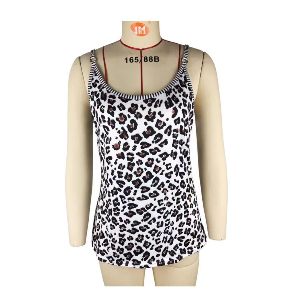2023 Women Summer Fashion Clothing Casual Loose Sleeveless Suspenders Striped Cheetah Print Cami Top Sexy Tank Top Y2k