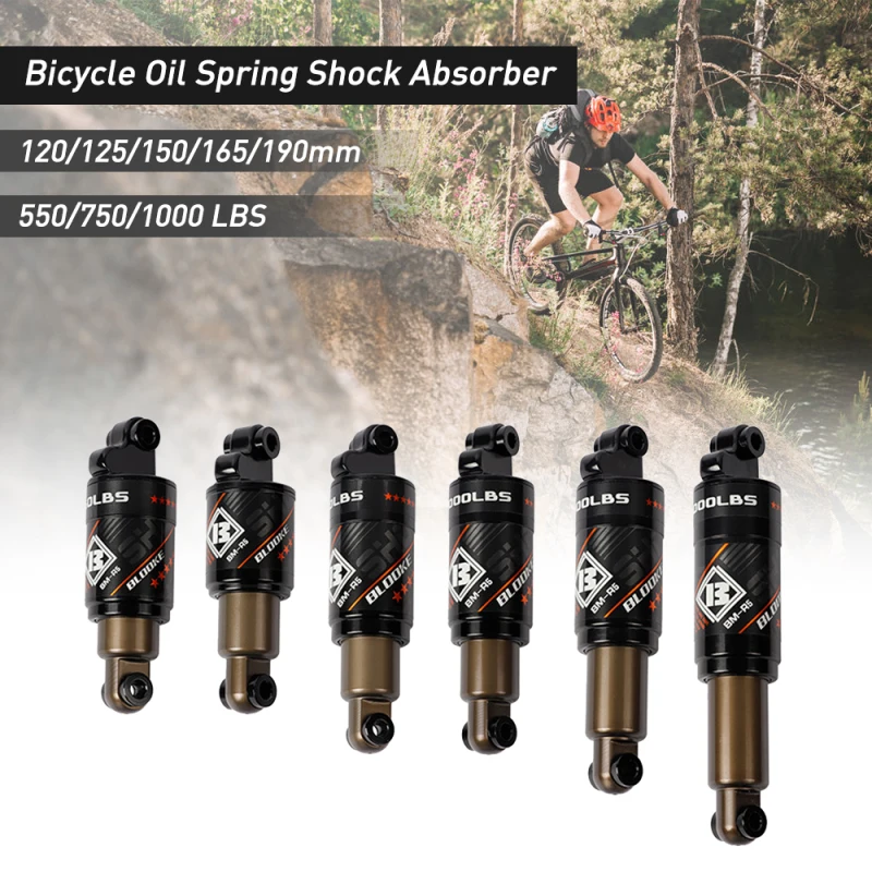 Bke Oil Spring Shock Absorber Mountain Bike Rear Shock Absorber Aluminium Alloy MTB Rear Absorber Suspension Screws Kit 190x55mm