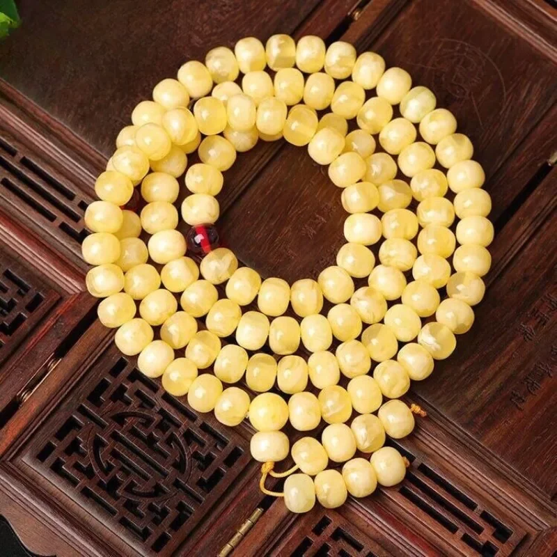 

White Amber Honey Wax Bracelet 108 Multi-circle Bracelet Buddha Bead String