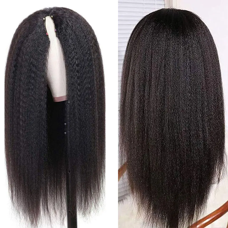 Kinky Straight U V Part Wig Human Hair No Leave Out U Part Brazilian Yaki Straight Machine Made Human Hair Wigs For Women Virgin