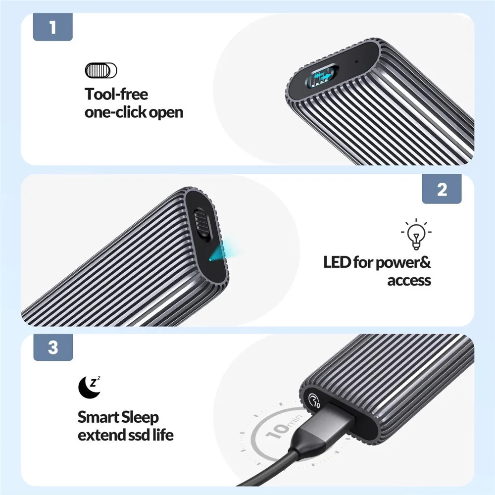 ORICO เครื่องมือฟรีอลูมิเนียม M2 NVMe SSD Enclosure 10Gbps PCIe ประเภท C M.2 SSD กรณี NVMe M Solid state ไดรฟ์สนับสนุน UASP