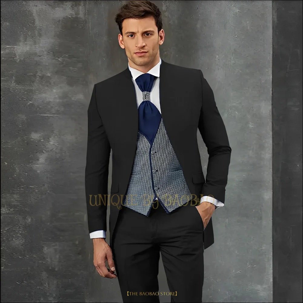 

Men's Formal Black Wedding 2-Piece Tuxedo (Blazer+Trousers) Groom Dating Business Evening Prom Party Custom Round Collar Jacket