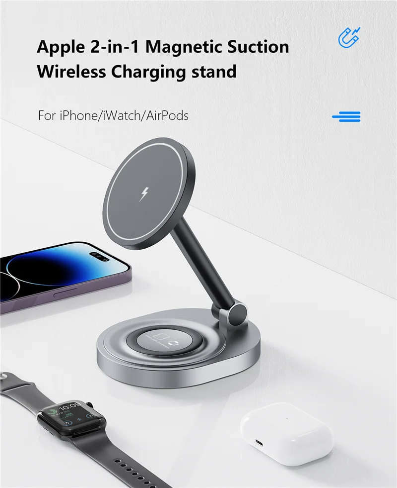 15W 2 in 1 Magnetic Wireless Charger Stand Foldable For iPhone 12 13 14 Mini Pro Max Apple Watch Airpods Fast Charging Station