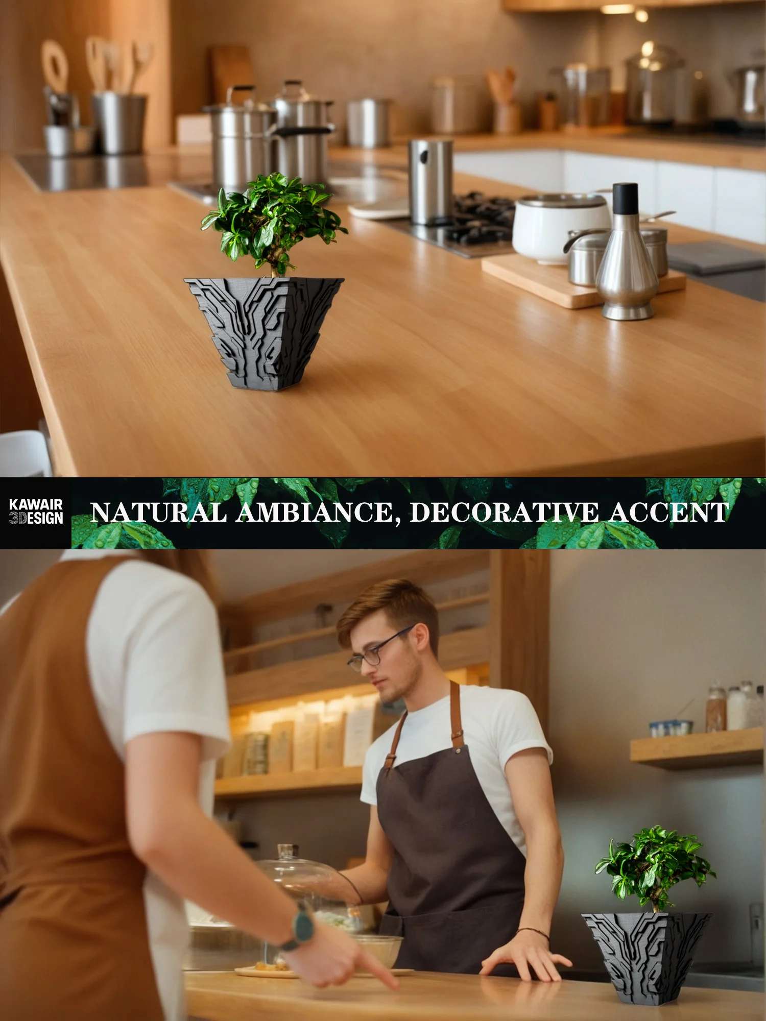 Pot de fleurs moderne et minimaliste imprimé en 3D - Pot de fleurs biodégradable pour la décoration intérieure, cadeau durable et écologique (Uplink)