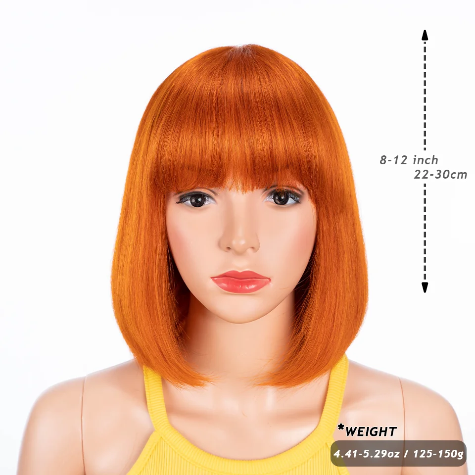 # 350 الزنجبيل البرتقالي قصيرة قص مستقيم بوب الباروكات مع الانفجارات شعر الإنسان البرازيلي مستقيم الشعر آلة كاملة شعر مستعار بشري #3