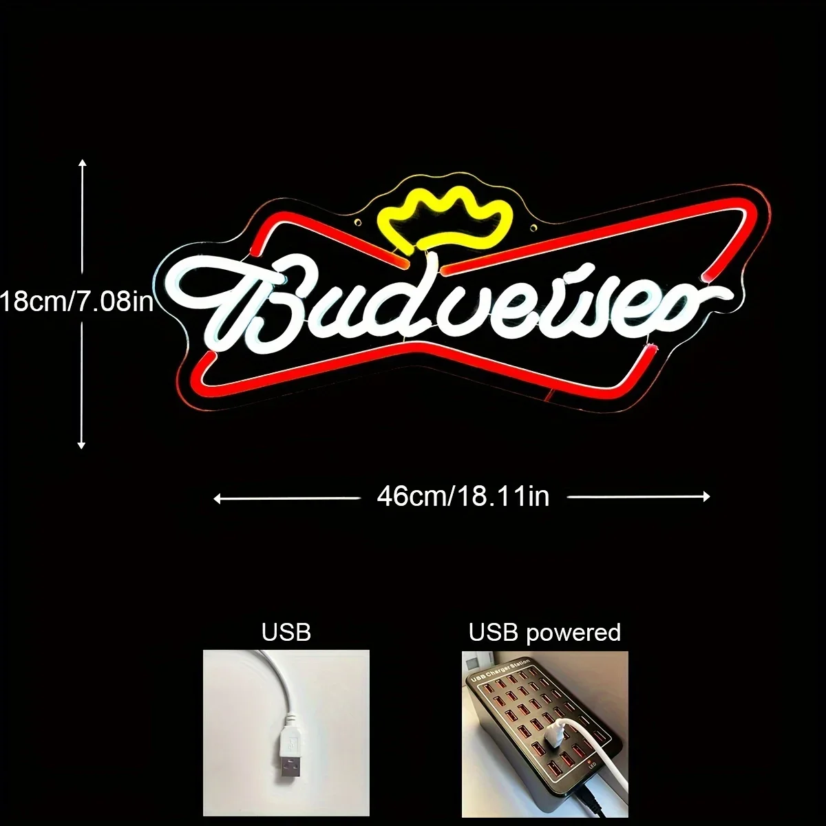 Budweiser Neon Sign - Colorful LED Lighting, Wall Mountable,Perfect for Beer Party, Festival, Birthday, and Home Decor Ambiance