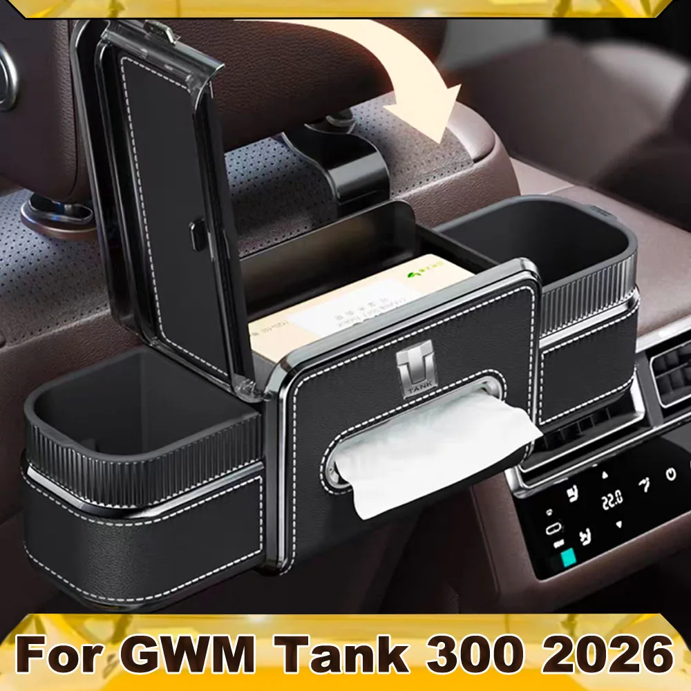Headrest Mount Car Tissue Holder Rear Seat Storage Box With Makeup Mirror Vehicle Interior Modification Parts For GWM Tank 300