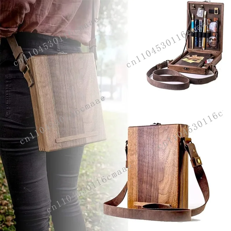 

Modern Style Cross-Border New Writer Messenger Wooden Box New Chinese Satchel Writer Wooden Box Crossbody Postman Storage Box