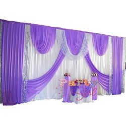 10x20ft Ice Silk Wedding Backdrop Curtain With Silver Sequin Drapery Stage Background Photo Booth Event Banquet Decoration