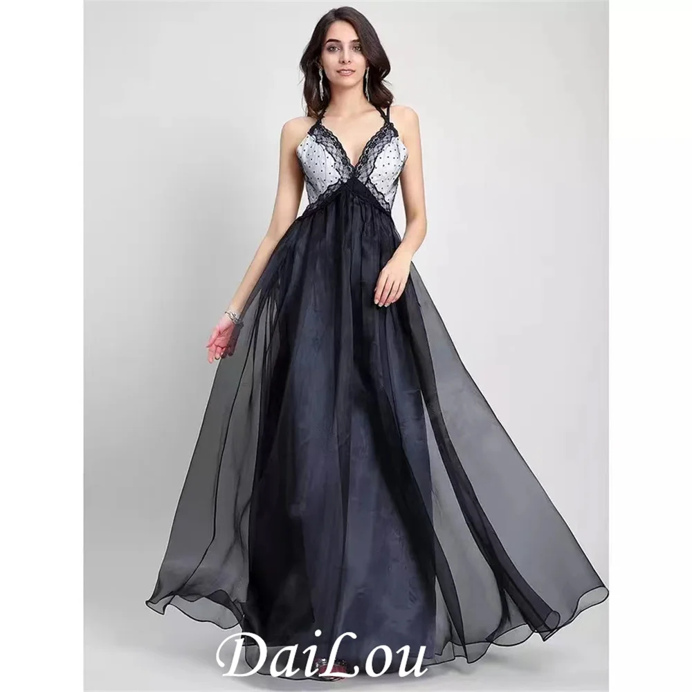 

A-Line Celebrity Dress Style Prom Formal Evening Spaghetti Strap Sleeveless Floor Length Organza with Lace