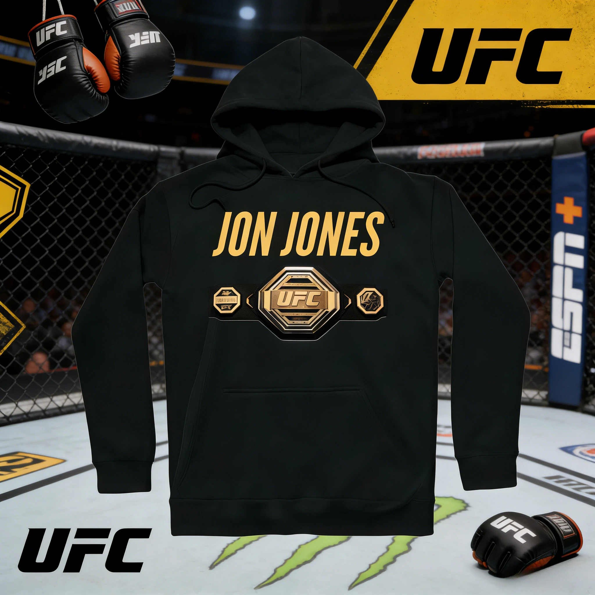 

UFC Jon Jones 2026, осенне-зимняя коллекция, дышащая повседневная толстовка с принтом из чистого хлопка, подходит для мужчин и женщин