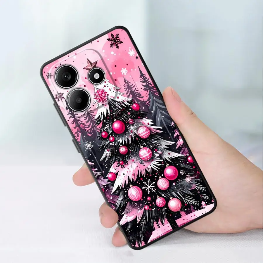 Schwarze weiche Handyhülle für Xiaomi Redmi Note 7 8 13 14 Pro Plus 9 10 11 12 Pro 11s 12s 10S 9S Weihnachtsbaum Rosa