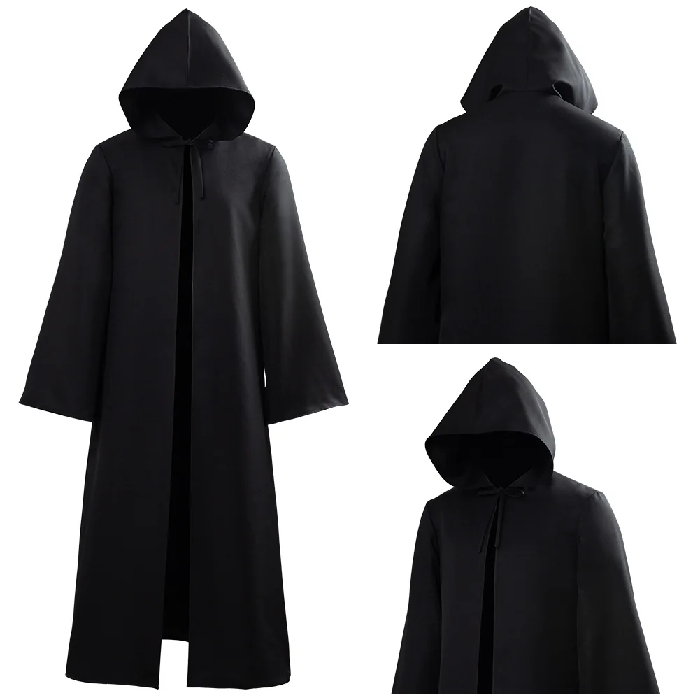 

Greek Mythological Death Thanatos Cosplay Costume Black Hooded Cloak Witch Devil Role Long Robe Gown Halloween Carnival Suit