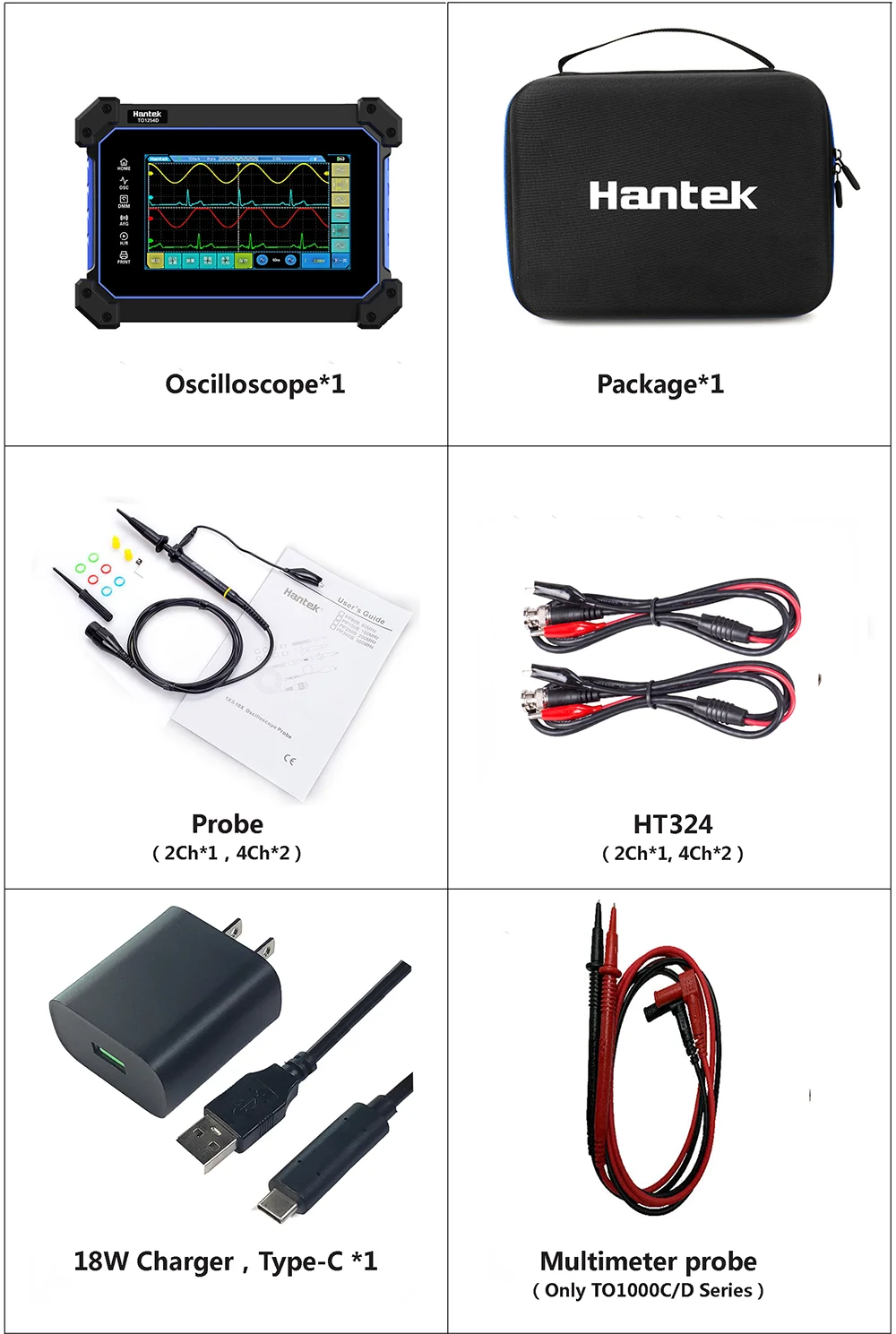 Hantek TO1154D/TO1254D ekran dotykowy oscyloskop cyfrowy 4 kanały przenośny USB oscylscopio + 25Mhz źródło sygnału + multimetr