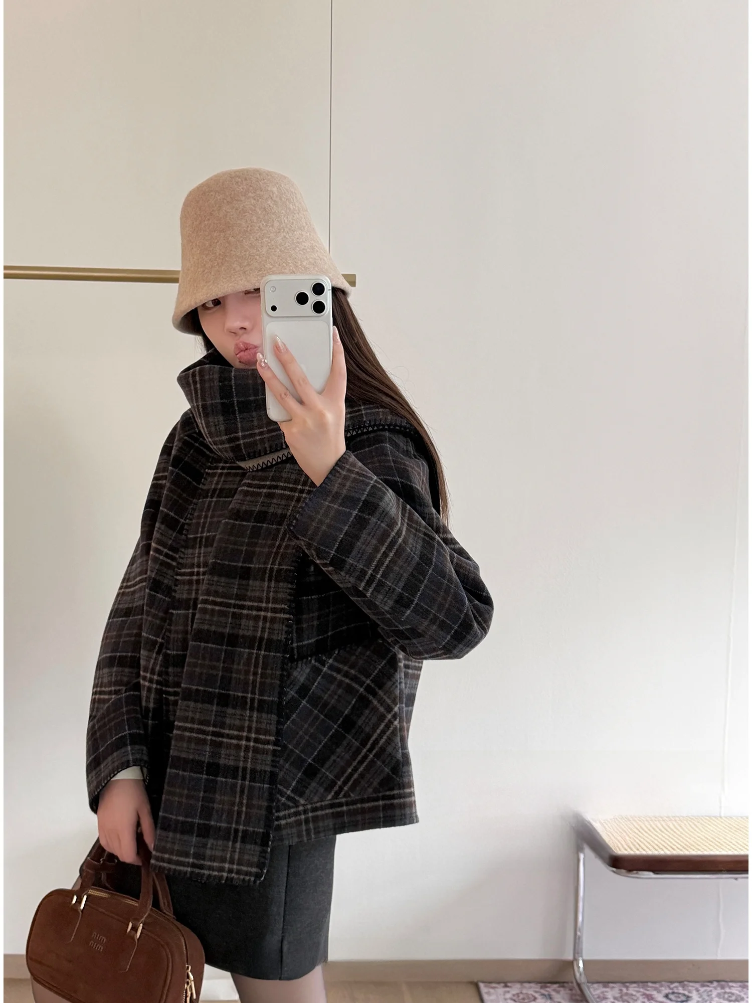 

Surehouse Engli 80-жильный шерстяной клетчатый шарф с вышивкой, двубортное пальто длиной до колена, зимняя верхняя одежда