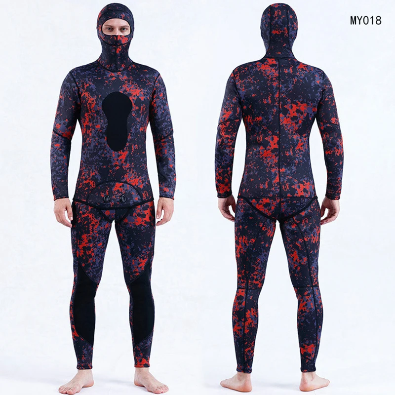 3mm Neoprene Wetsuit Men's Hooded Camouflage Diving Suit Snorkeling Spearfishing Winter Thermal 2 Pieces Set Swimsuit