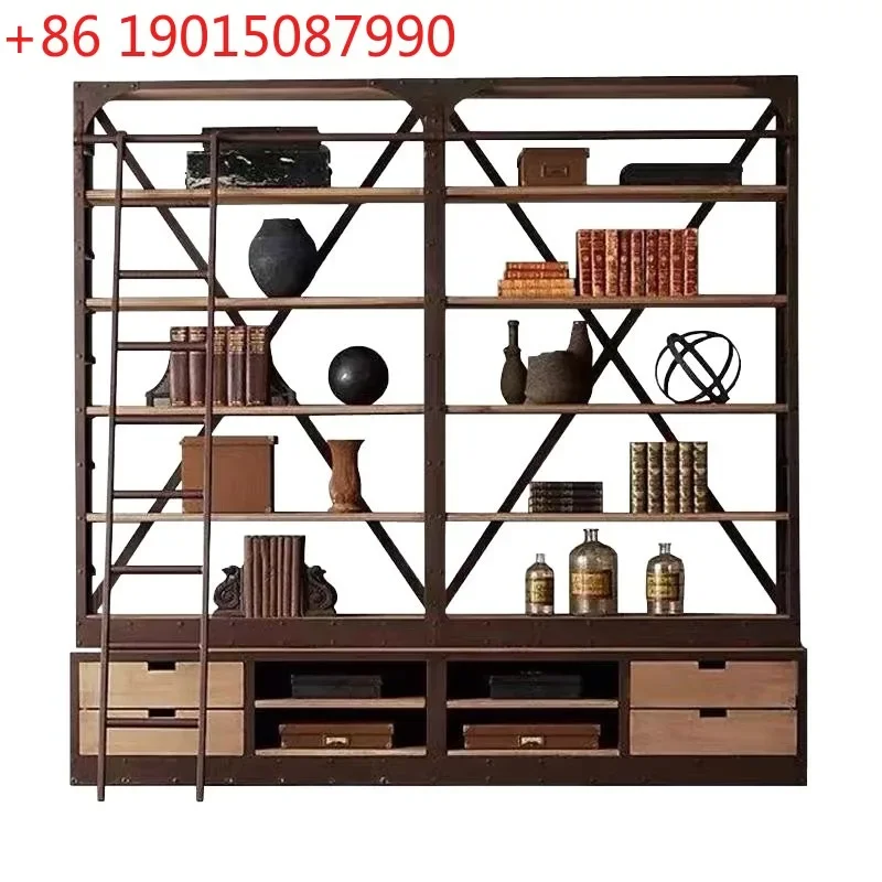 

American solid wood floor rack industrial style office file locker retro log bookshelf display bookcase