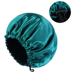 Women Night Sleep Hair Caps Silky Bonnet Satin Double Layer Adjust Head Cover Hat For Curly Springy Hair Styling Accessories