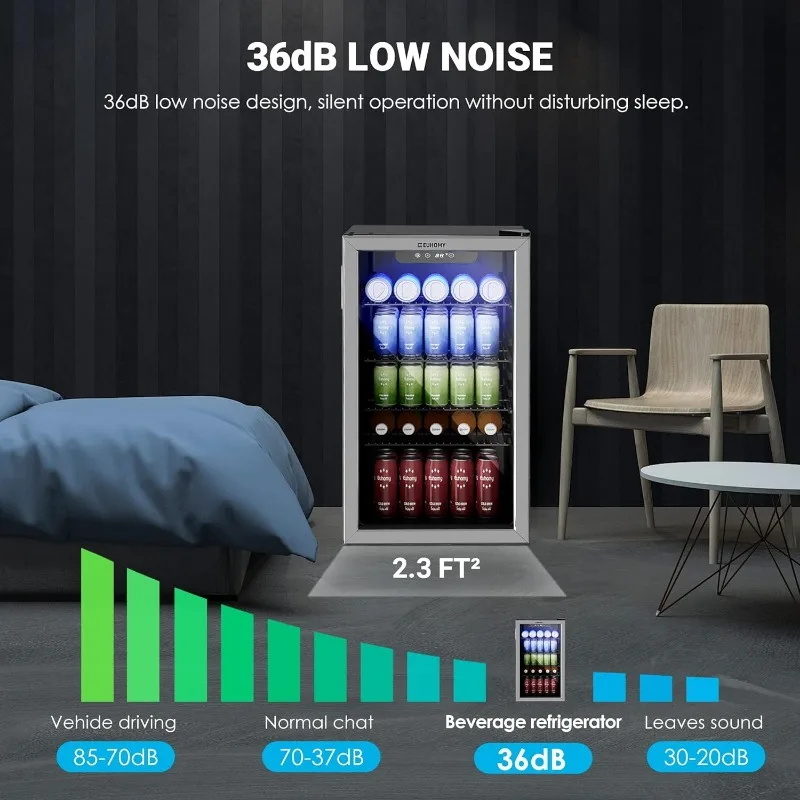 EUHOMY Beverage Refrigerator and Cooler, 126 Can Mini fridge with Glass Door, Small Refrigerator with Adjustable Shelves