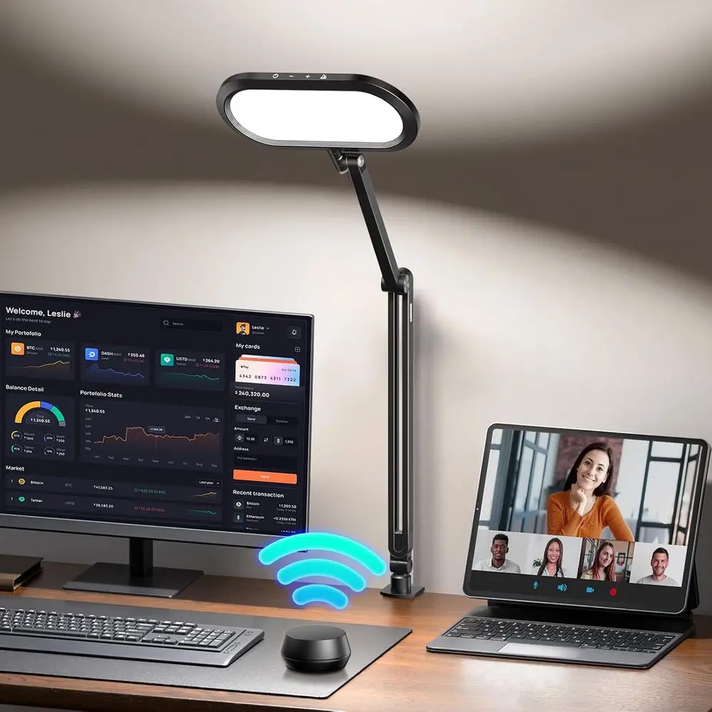 

Double-Sided Adjustable Desk Lamp with Step-Dimmable Knob, Memory Function, Ideal for Video Calls, Studying, and Eye Care