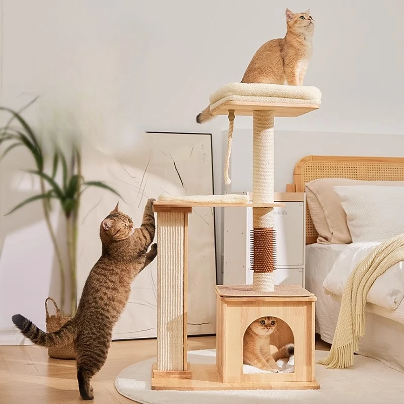 

Tower Scratcher Cat House Wall Climbing Set Kitten Wooden Cat House Climbing Gadgets Mascotas Gato Accesorios House for Cats