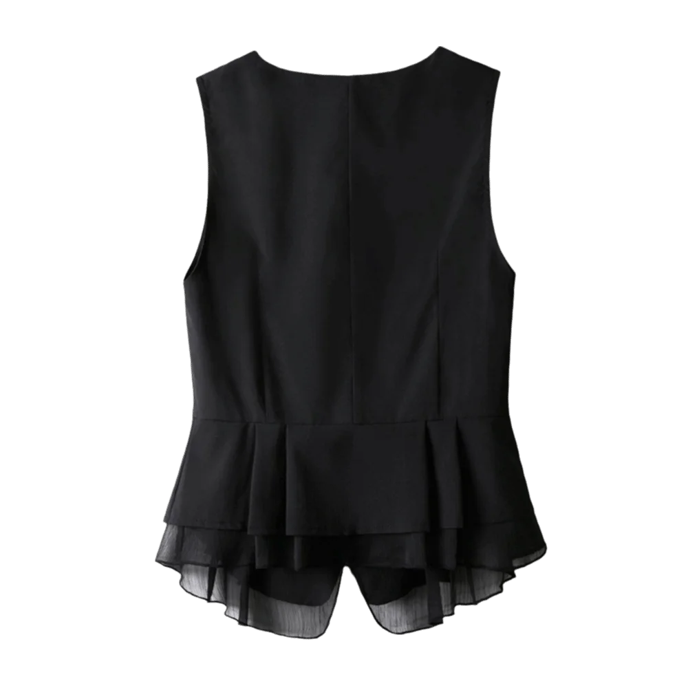 Modische V-Ausschnitt Damen Weste Top Mesh Rüschen Sommer Kurze Anzugweste Schlanke Passform Dünne Ärmellose Weste Damen/Mädchen – Detail 11