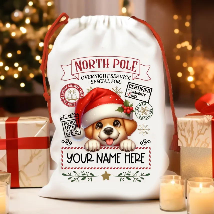 Personalized Name 30x40cm Christmas Pet Gift Bags Santa Sack Christmas Ornaments New Year Christmas Gifts for Kids Boys Girls