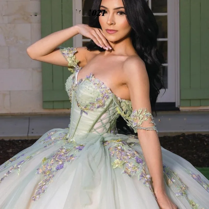 ANGELSBRIDEP Colourful Appliques Princess Light Green Ball Gown Quinceanera Dresses For Special Events Off Shoulder Girls Party