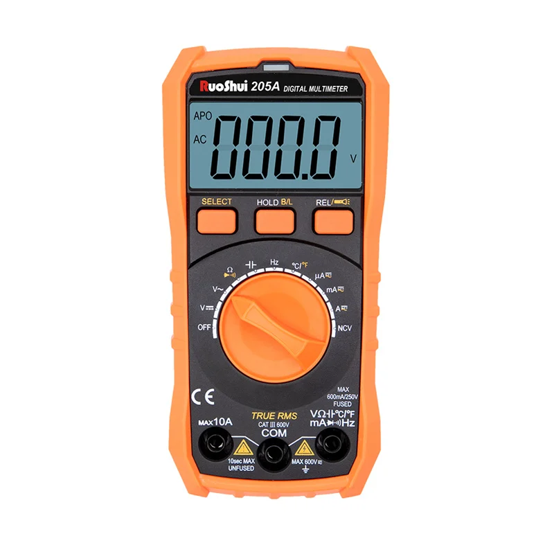 RuoShui 205A Digital Multimeter AC/DC Ammeter Volt Tester Meter 6000 Counts Multimetro with Temperature LCD Backlight Portable