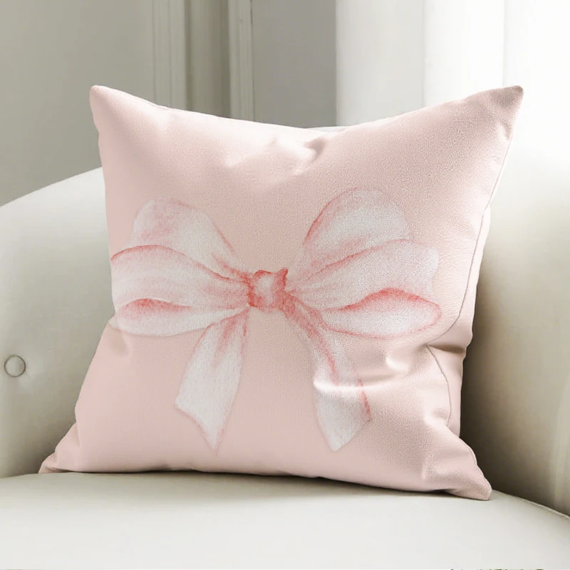 

Pink Watercolor Bow Pillow Cover, Elegant Bowknot Print Cushion Case, Sofa Bedroom Decorative Accent Pillow
