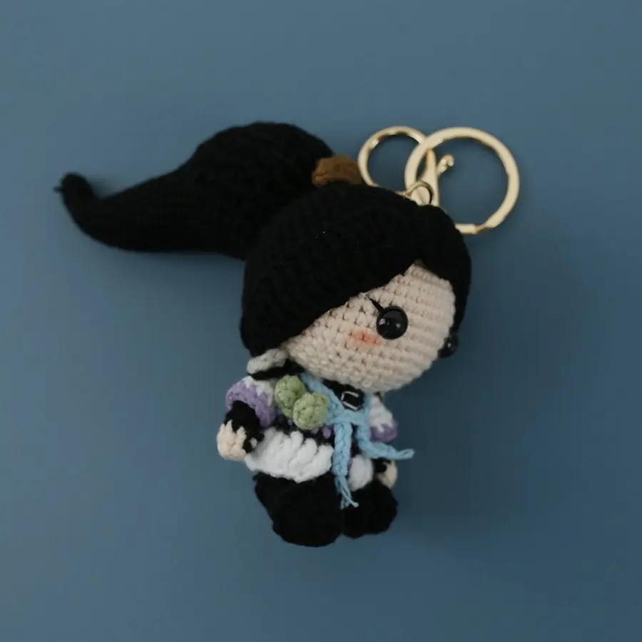 Handmade Crochet Stuffed Key Chain kawaii Knitted Cartoon Warrior Characters Doll Key Ring Pendant for Boys Schoolbag Keychain