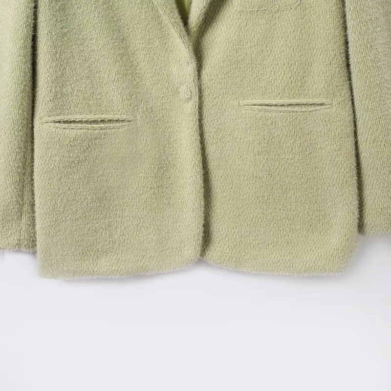 Nieuwe 2025 Chill Groen Breien Shaggy Lange Mouw Blazer Vriendje Vintage Vrouwen Notched Kraag Losse Pak Mode Oversize Jas
