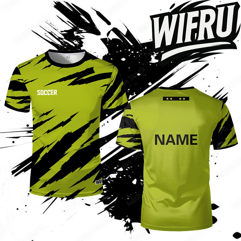 

Men's Club Training Quick-dry Custom Soccer Jersey Fashion Striped Print Vintage T-shirt Outdoor Running Breathable O-neck Tees