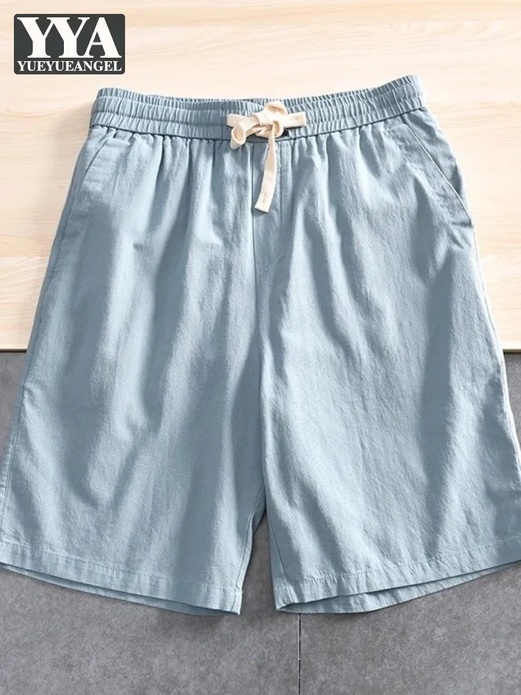 

Vintage Summer Beach Shorts Mens Harajuku Cotton Linen Shorts Drawstring Breathable Knee Length Trousers Casual Straight Shorts